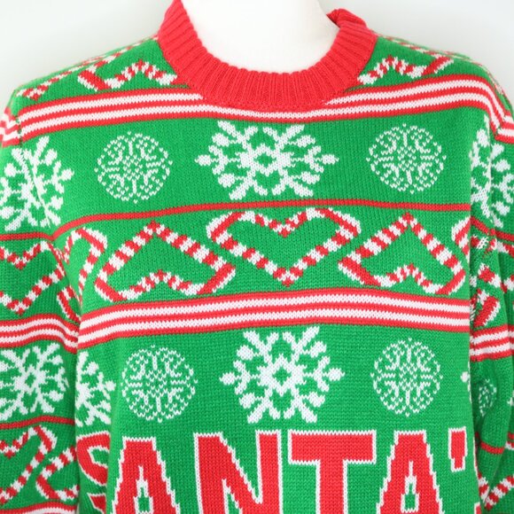 FollowMe Ugly Christmas Sweater Santas Favorite Ho Green Red White - Picture 5 of 13